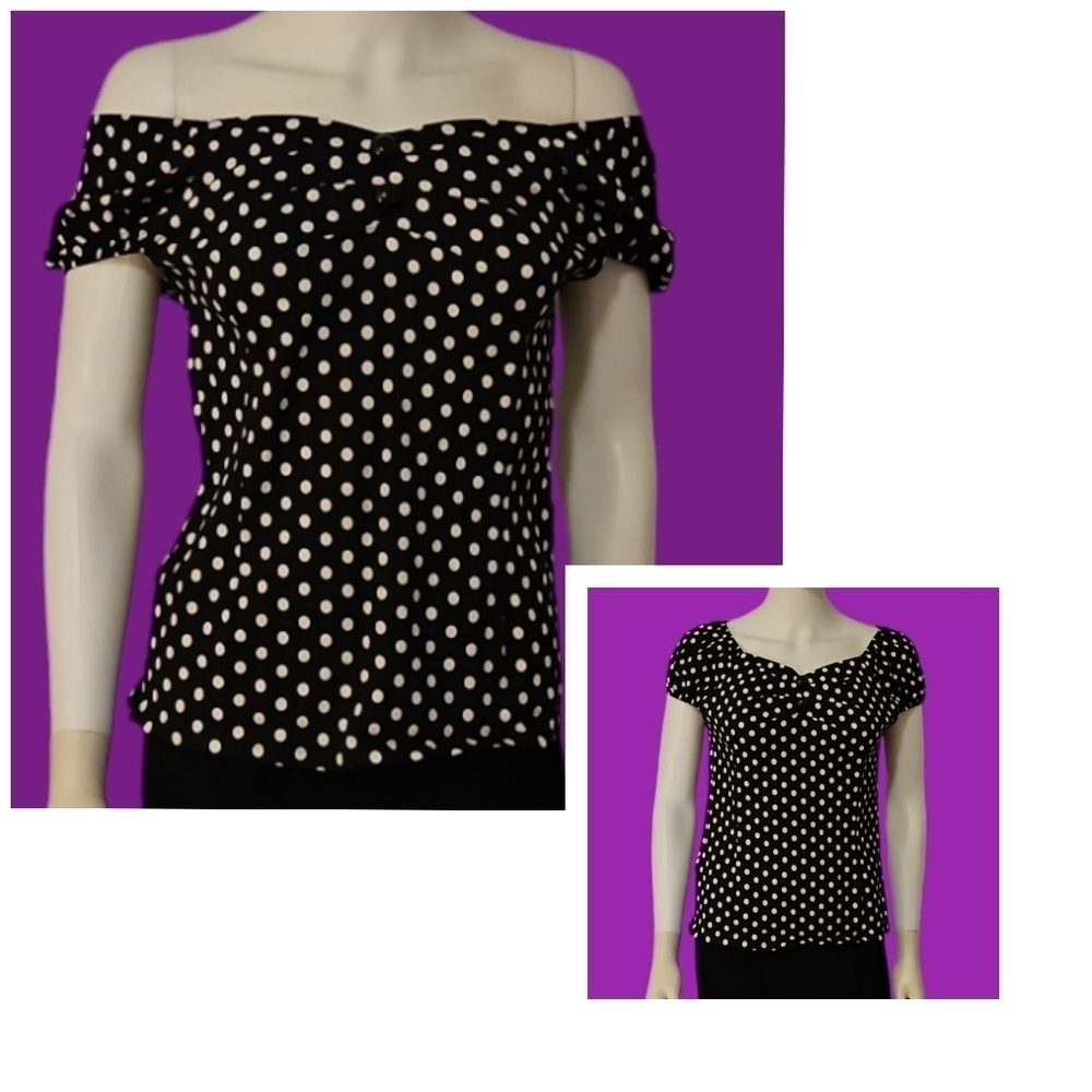 Measeor Monochrome Off Shoulder Rockabilly Polka Dot Top